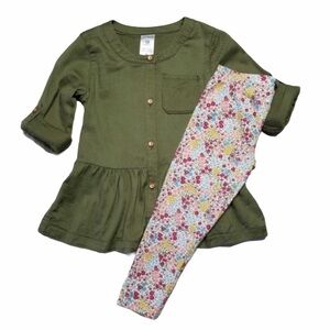 CARTER’S Olive Green Tunic‎ & Floral Leggings Girls
